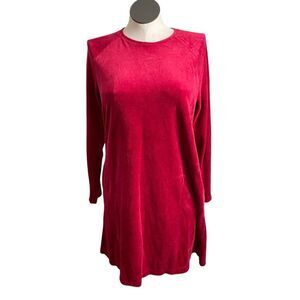 J. Jill Purejill Womens Long Tunic L Red Velour Lounge Holiday Hygge Lagom Soft